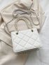 Mini Square Bag Quilted Faux Pearl Decor PU