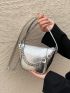 Small Satchel Bag Metallic Silver Funky Chain Decor Zipper PU