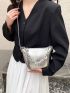 Small Satchel Bag Metallic Silver Funky Chain Decor Zipper PU