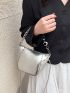 Small Satchel Bag Metallic Silver Funky Chain Decor Zipper PU