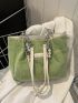 Letter Patch & Faux Pearl Decor Square Bag Green Chain Polyester