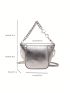 Small Satchel Bag Metallic Silver Funky Chain Decor Zipper PU