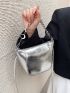 Small Satchel Bag Metallic Silver Funky Chain Decor Zipper PU