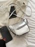 Small Satchel Bag Metallic Silver Funky Chain Decor Zipper PU