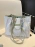 Faux Pearl Decor Shoulder Tote Bag Patch Detail Polyester