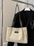 Letter Patch Decor Shoulder Tote Bag Small