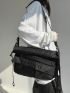 Zip Front Messenger Bag Nylon Black