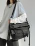 Zip Front Messenger Bag Nylon Black