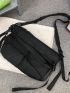 Zip Front Messenger Bag Nylon Black