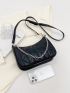 Quilted Hobo Bag Chain PU Black