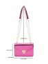 Mini Flap Square Bag Embossed Detail Metallic Heart Decor