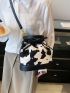 Cow Pattern Bucket Bag Eyelet Detail Drawstring Design Top Handle Polyester