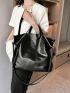 Large Top Handle Bag Double Handle With Zipper Black PU