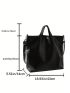 Large Top Handle Bag Double Handle With Zipper Black PU