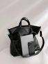 Large Top Handle Bag Double Handle With Zipper Black PU