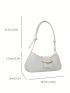 Metal Decor Baguette Bag Flap Zipper White PU