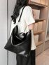 Large Top Handle Bag Double Handle With Zipper Black PU