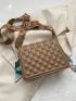 Checkered Embossed Square Bag Chain & Twilly Scarf Decor Flap PU