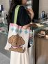 Small Cartoon Bear & Star Pattern Crochet Bag Double Handle For Shopping