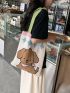 Small Cartoon Bear & Star Pattern Crochet Bag Double Handle For Shopping