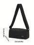 Letter Label Detail Square Bag Adjustable Strap With Zipper Black