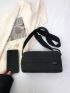 Letter Label Detail Square Bag Adjustable Strap With Zipper Black