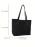 Studded Decor Shoulder Tote Bag Double Handle With Zipper Black Polyester