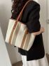 Striped Pattern Square Bag Medium Double Handle