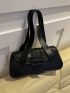 Buckle Decor Shoulder Tote Bag Black