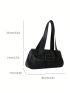 Buckle Decor Shoulder Tote Bag Black