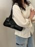 Buckle Decor Shoulder Tote Bag Black