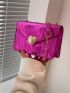 Mini Flap Square Bag Embossed Detail Metallic Heart Decor