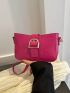 Small Hobo Bag Crocodile Embossed Buckle Decor Neon Pink Funky