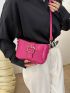 Small Hobo Bag Crocodile Embossed Buckle Decor Neon Pink Funky