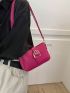 Small Hobo Bag Crocodile Embossed Buckle Decor Neon Pink Funky