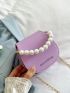 Mini Flap Saddle Bag Letter Graphic Pearl Decor