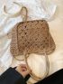 Medium Straw Bag Hollow Out Double Handle For Vacation