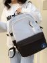 Medium Classic Backpack Colorblock Letter Patch Decor Preppy