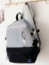 Medium Classic Backpack Colorblock Letter Patch Decor Preppy