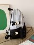 Medium Classic Backpack Colorblock Letter Patch Decor Preppy