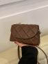 Mini Square Bag Geometric Embossed Flap Brown PU