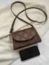 Mini Square Bag Geometric Embossed Flap Brown PU