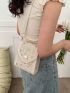 Mini Flap Straw Bag Embroidered Detail Button Decor