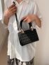 Mini Square Bag Embossed Detail Braided Handle