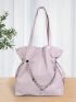 Chain & Heart Decor Shoulder Tote Bag Drawstring Design