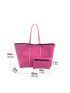 Neon Pink Shopper Bag With Coin Purse Contrast Binding