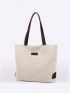 Letter Patch Decor Shoulder Tote Bag Medium Double Handle