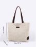 Letter Patch Decor Shoulder Tote Bag Medium Double Handle