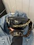 Quilted Artificial Patent Leather Fanny Pack Small Chain Decor