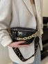 Quilted Artificial Patent Leather Fanny Pack Small Chain Decor